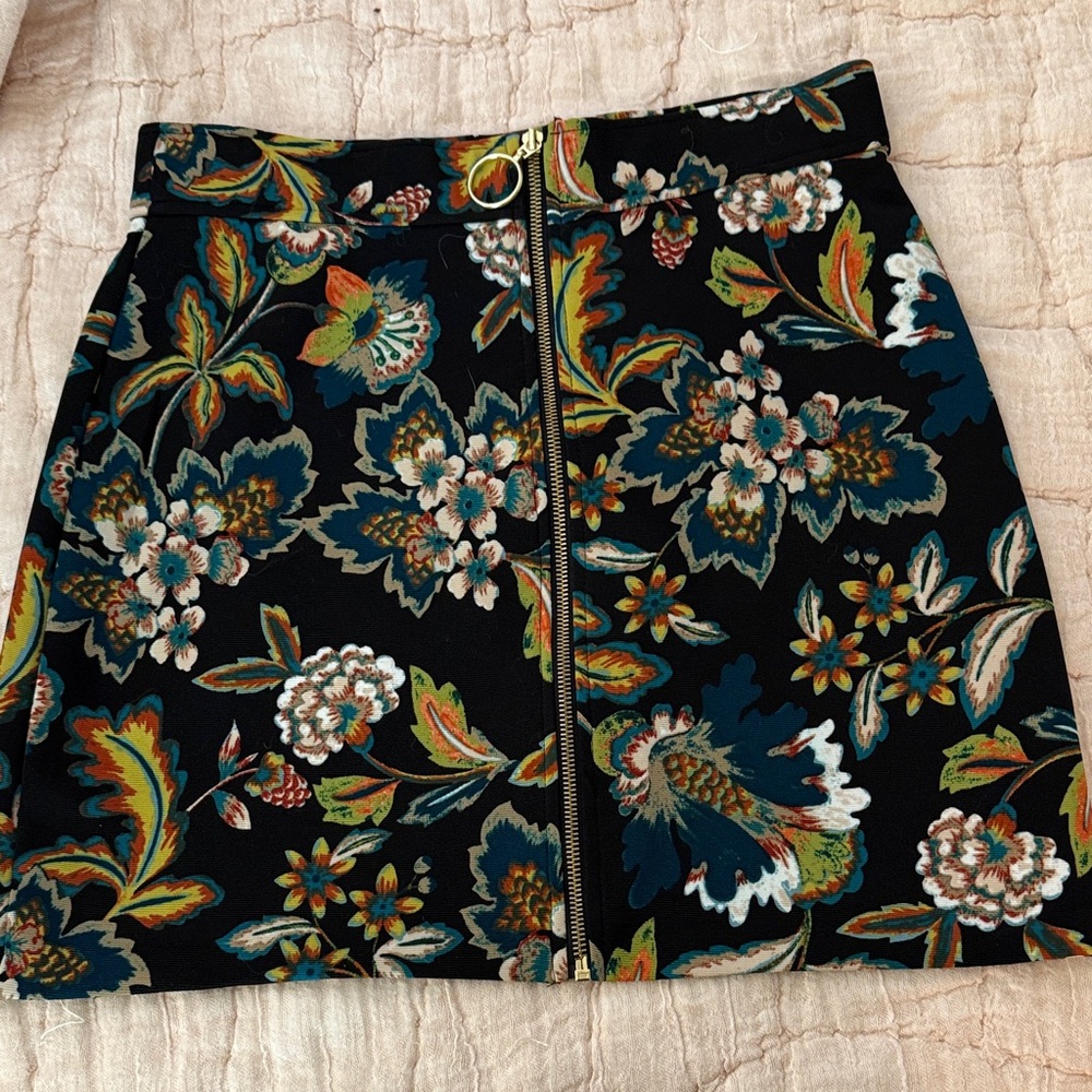 INC Floral Black Zip Up Skirt